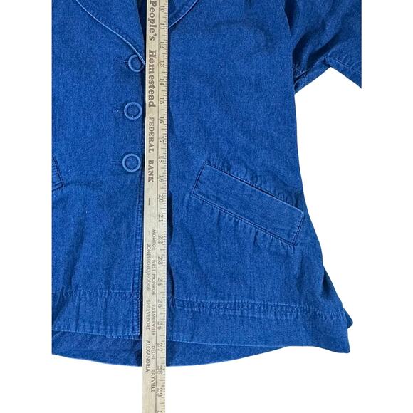 Gene Ewing BIS Womens Denim Jacket Blazer Size P Elastic Waist Pockets Vintage - Picture 6 of 8